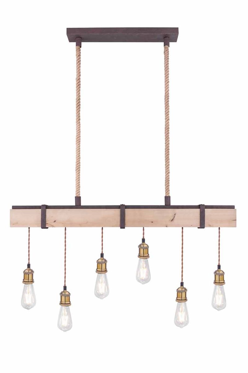 Landelijke bruine hanglamp metaal Globo Mucha - Afbeelding 2