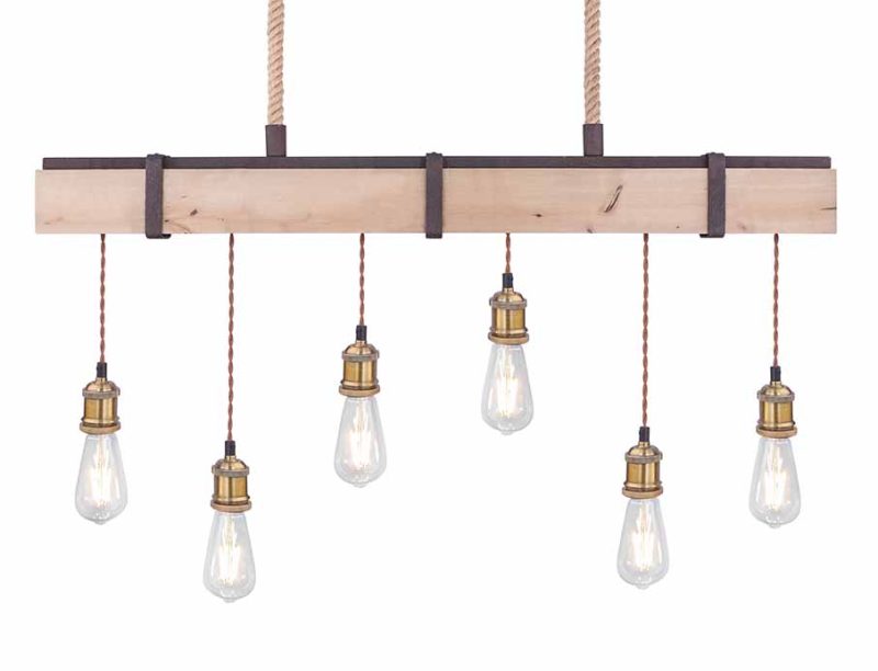 Landelijke bruine hanglamp metaal Globo Mucha - Afbeelding 3