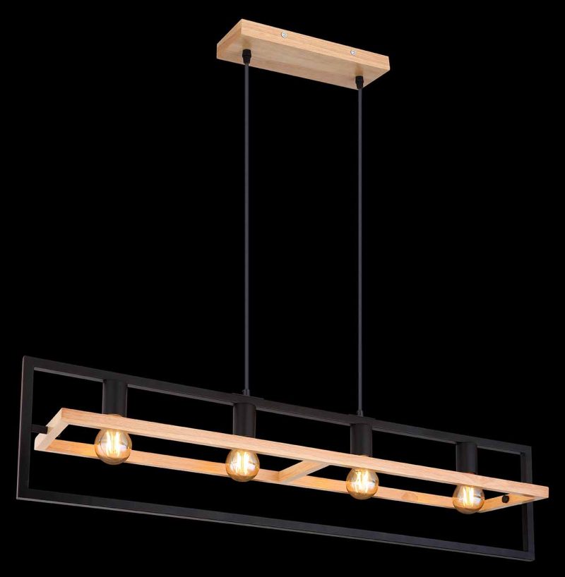 Landelijke bruine houten hanglamp Globo Erica - Afbeelding 4