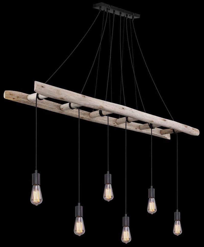 Landelijke houten hanglamp naturel Globo Irmgard - Afbeelding 4