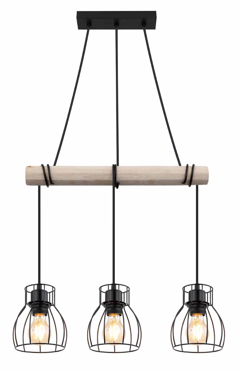 Landelijke metalen hanglamp zwart Globo Mina - Afbeelding 2