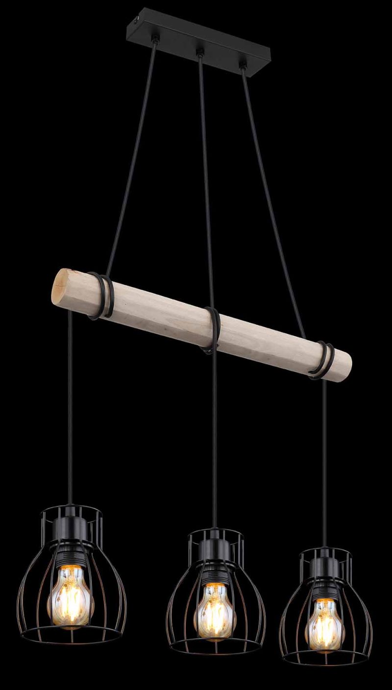 Landelijke metalen hanglamp zwart Globo Mina - Afbeelding 4