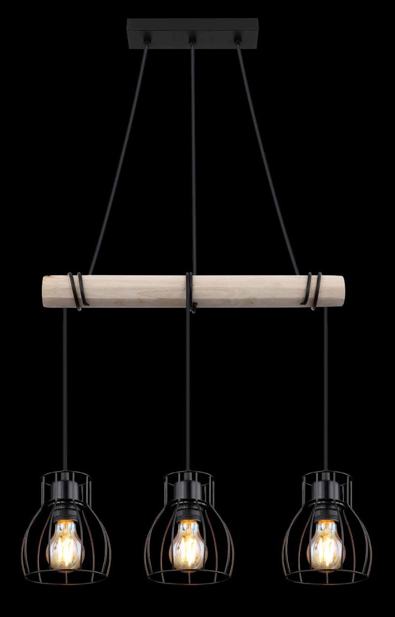 Landelijke metalen hanglamp zwart Globo Mina - Afbeelding 5