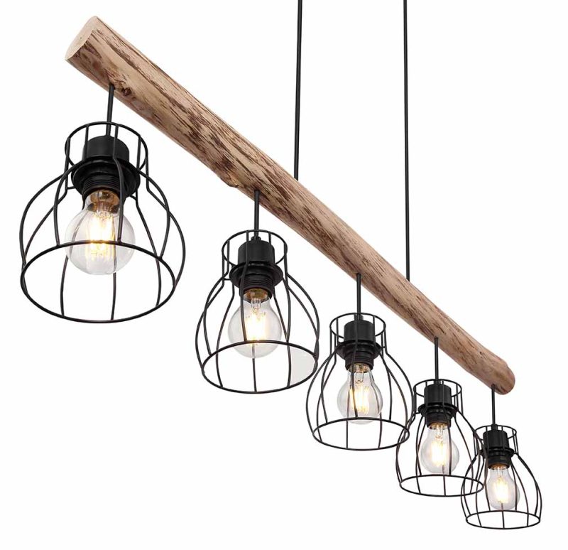 Landelijke metalen hanglamp zwart Globo Mina - Afbeelding 3