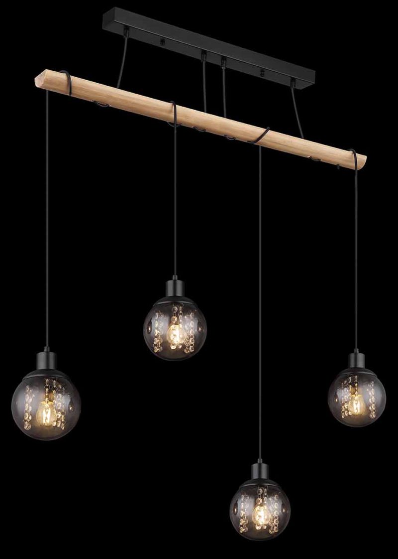 Landelijke metalen houten zwarte hanglamp Globo Richard - Afbeelding 4