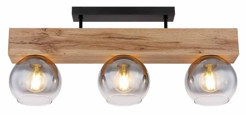 Landelijke zwarte plafondlamp metaal hout Globo Moitas - Afbeelding 2