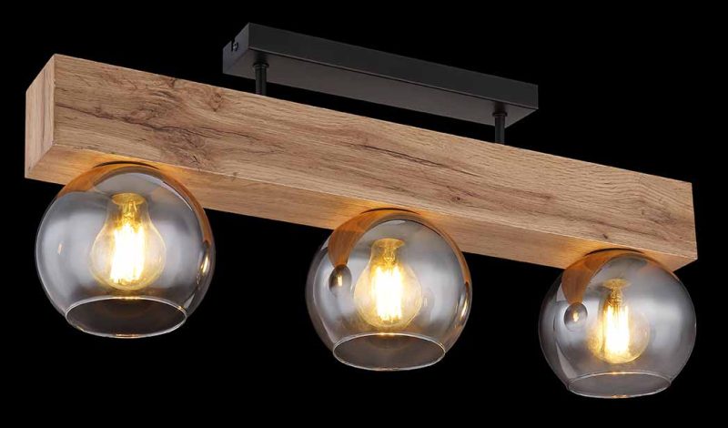 Landelijke zwarte plafondlamp metaal hout Globo Moitas - Afbeelding 4