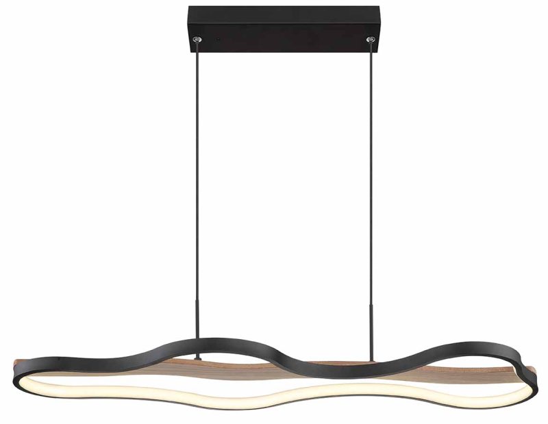 Langwerpige hanglamp zwart/houtlook wolkvorm Globo Bezzy - Afbeelding 2