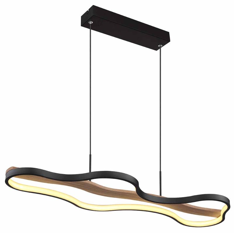 Langwerpige hanglamp zwart/houtlook wolkvorm Globo Bezzy - Afbeelding 4