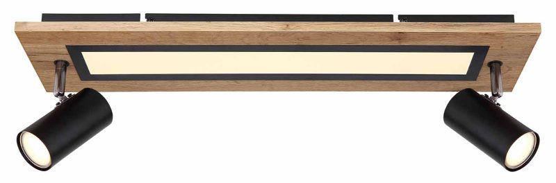 Langwerpige plafondlamp 2-spot zwart/bruin Globo Ulla - Afbeelding 2