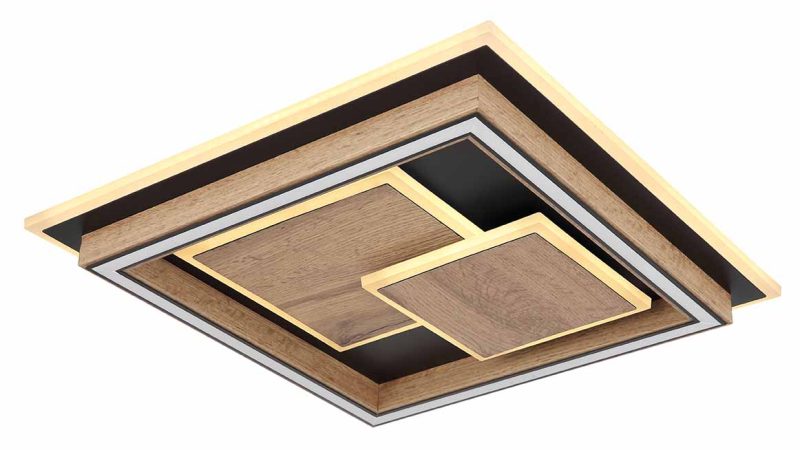 Metaal/MDF plafondlamp zwart/bruin vierkantconstructie Globo Lagerta - Afbeelding 4