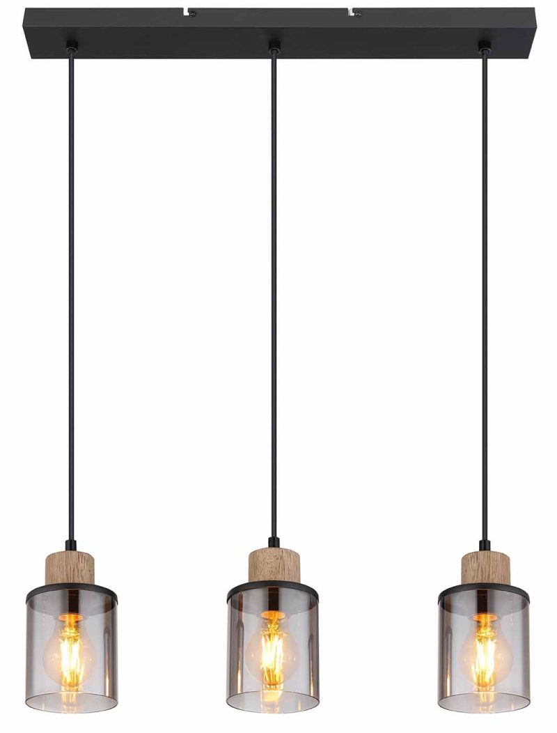 Metalen-glazen klassieke zwarte hanglamp Globo Reid - Afbeelding 2