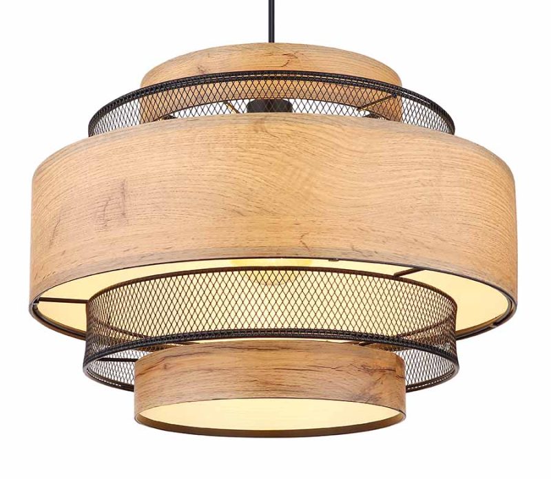 Metalen houten landelijke hanglamp zwart Globo Soeni - Afbeelding 2