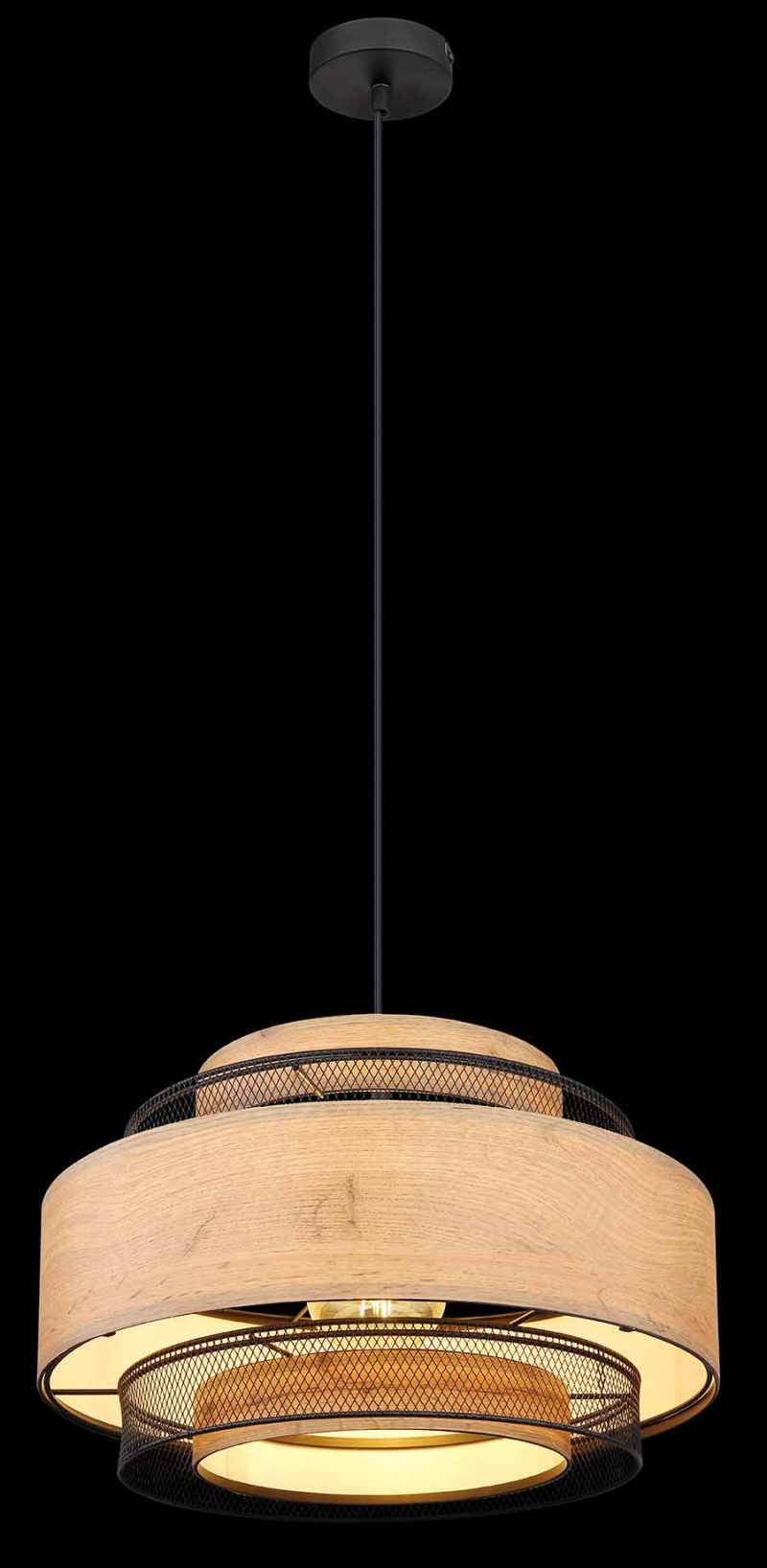 Metalen houten landelijke hanglamp zwart Globo Soeni - Afbeelding 3