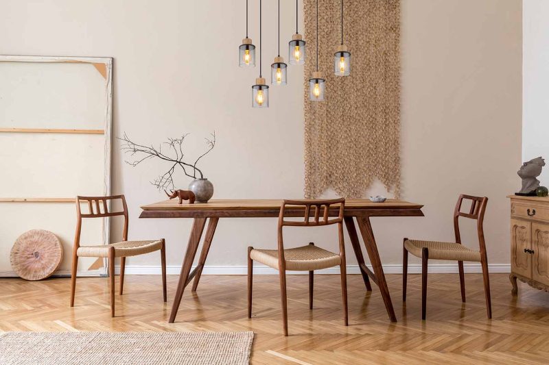 Metalen houten zwarte klassieke hanglamp Globo Reid - Afbeelding 4