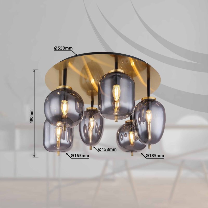 Metalen messing klassieke plafondlamp Globo Blacky i - Afbeelding 5