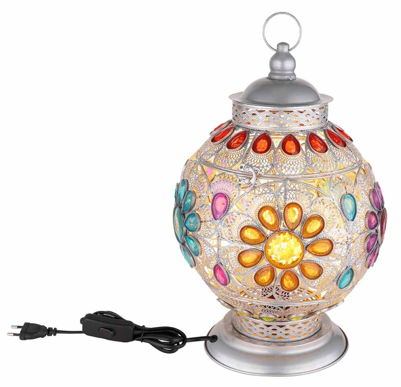 Metalen Oosterse tafellamp zilver Globo Gelasius - Afbeelding 3