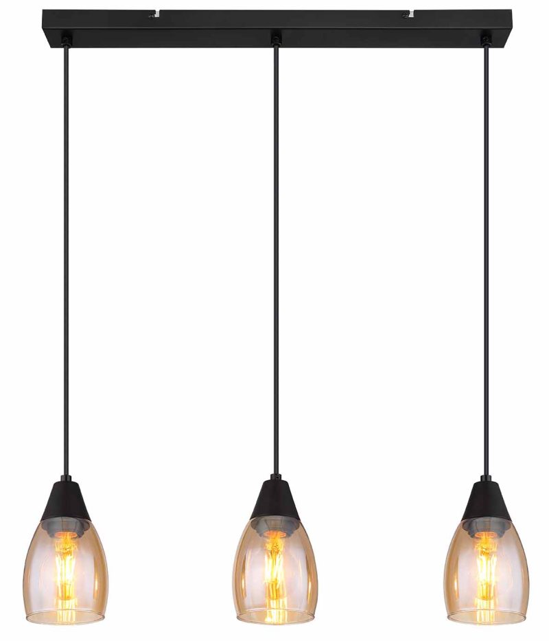 Metalen rookglazen zwarte klassieke hanglamp Globo Reid - Afbeelding 2