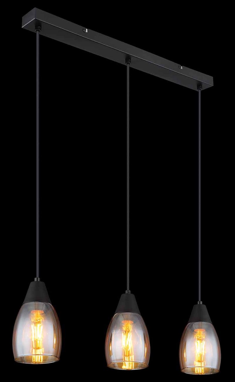 Metalen rookglazen zwarte klassieke hanglamp Globo Reid - Afbeelding 4
