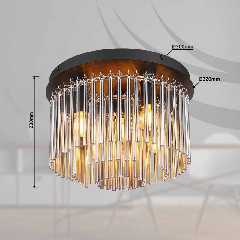 Metalen zwarte klassieke plafondlamp Globo Gorley - Afbeelding 4