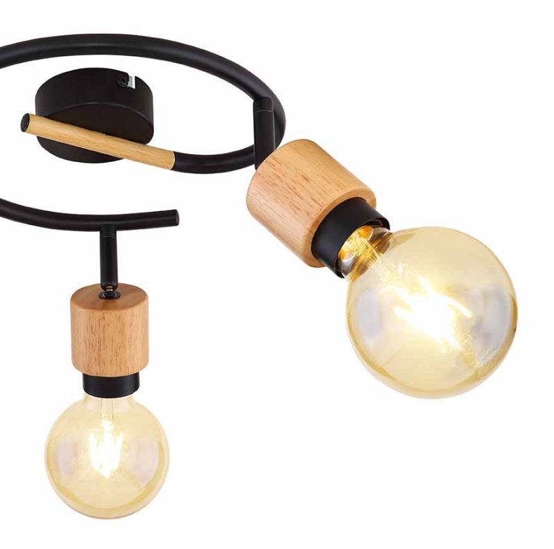 Minimalistische 3-lichts spot zwart/naturel Globo Jorna - Afbeelding 3