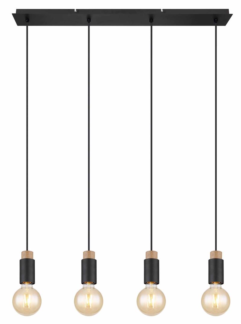 Minimalistische 4-lichts hanglamp zwart Globo Matti - Afbeelding 2