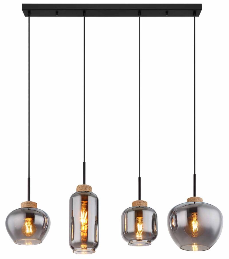 Moderne metalen glazen hanglamp zwart Globo Matt - Afbeelding 2