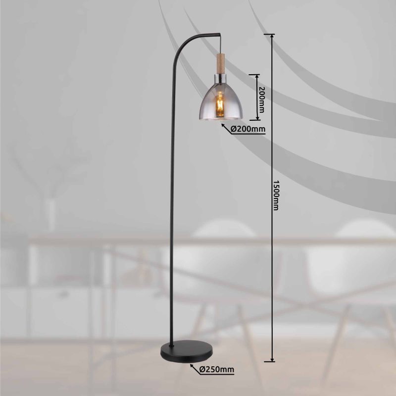 Moderne zwarte glazen metalen vloerlamp Globo Mattea - Afbeelding 5
