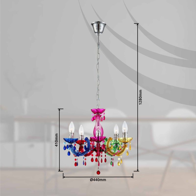 Multicolor 5-lichts kroonluchter metaal/acryl Globo Cuimbra ii - Afbeelding 3