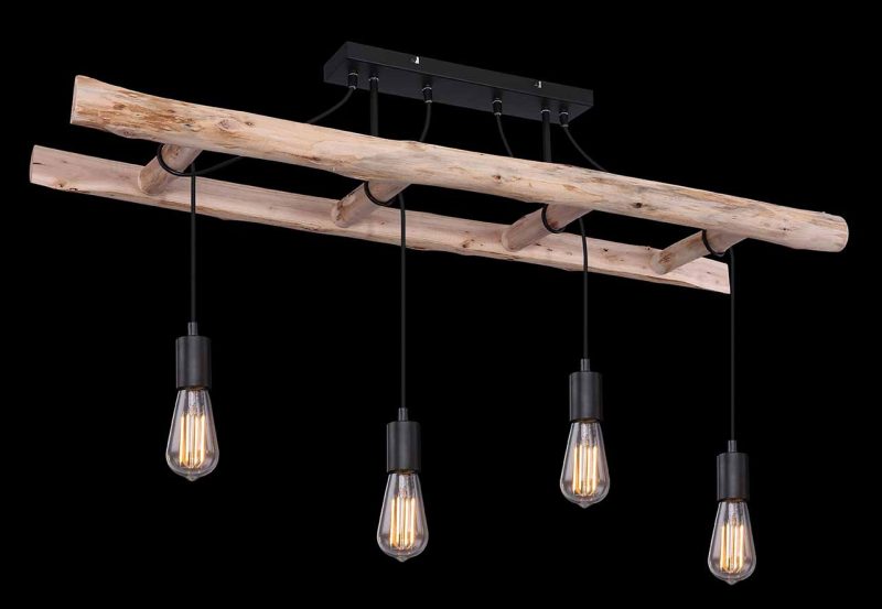 Naturel houten landelijke plafondlamp Globo Irmgard - Afbeelding 4