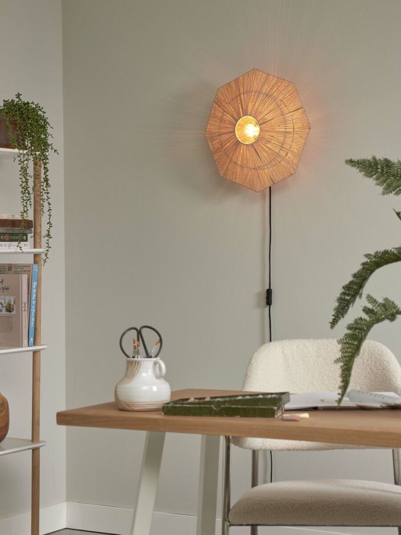 Naturel raffia wandlamp achthoek L GOOD&MOJO Panama - Afbeelding 4