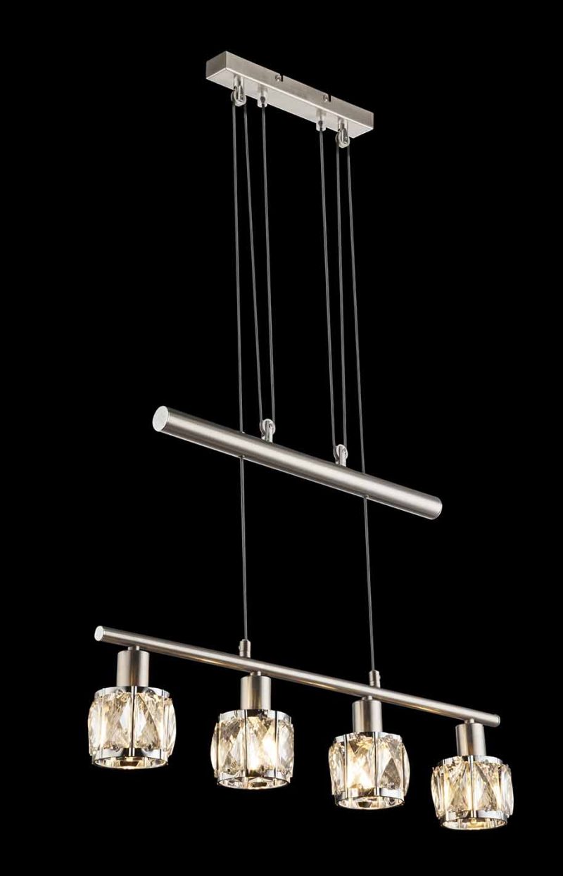 Nikkelen dubbelstang 4-kristalkap hanglamp Globo Kris - Afbeelding 3