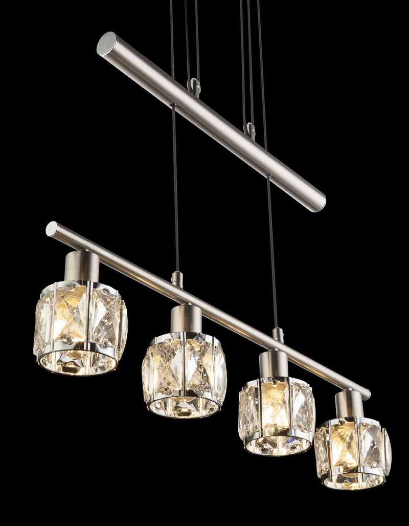 Nikkelen dubbelstang 4-kristalkap hanglamp Globo Kris - Afbeelding 4