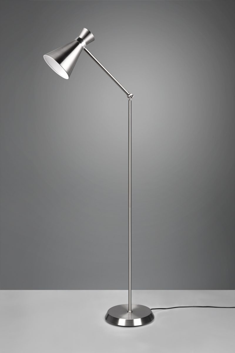 Nikkelen industriële vloerlamp trechterkap Enzo - Afbeelding 3