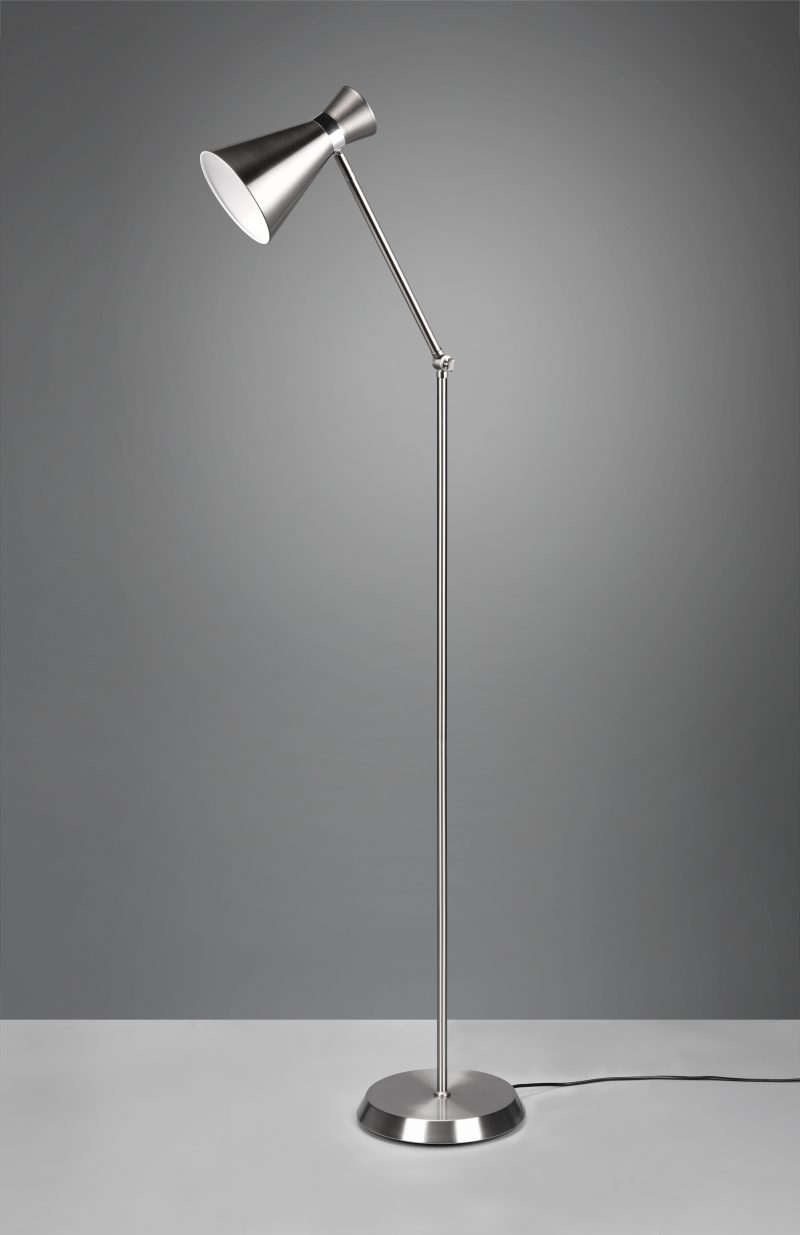 Nikkelen industriële vloerlamp trechterkap Enzo - Afbeelding 4