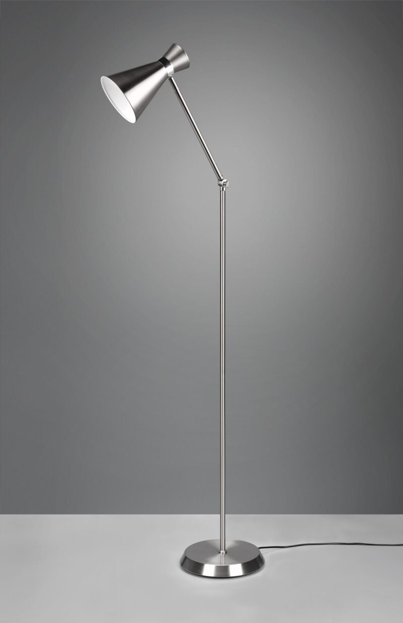 Nikkelen industriële vloerlamp trechterkap Enzo - Afbeelding 4