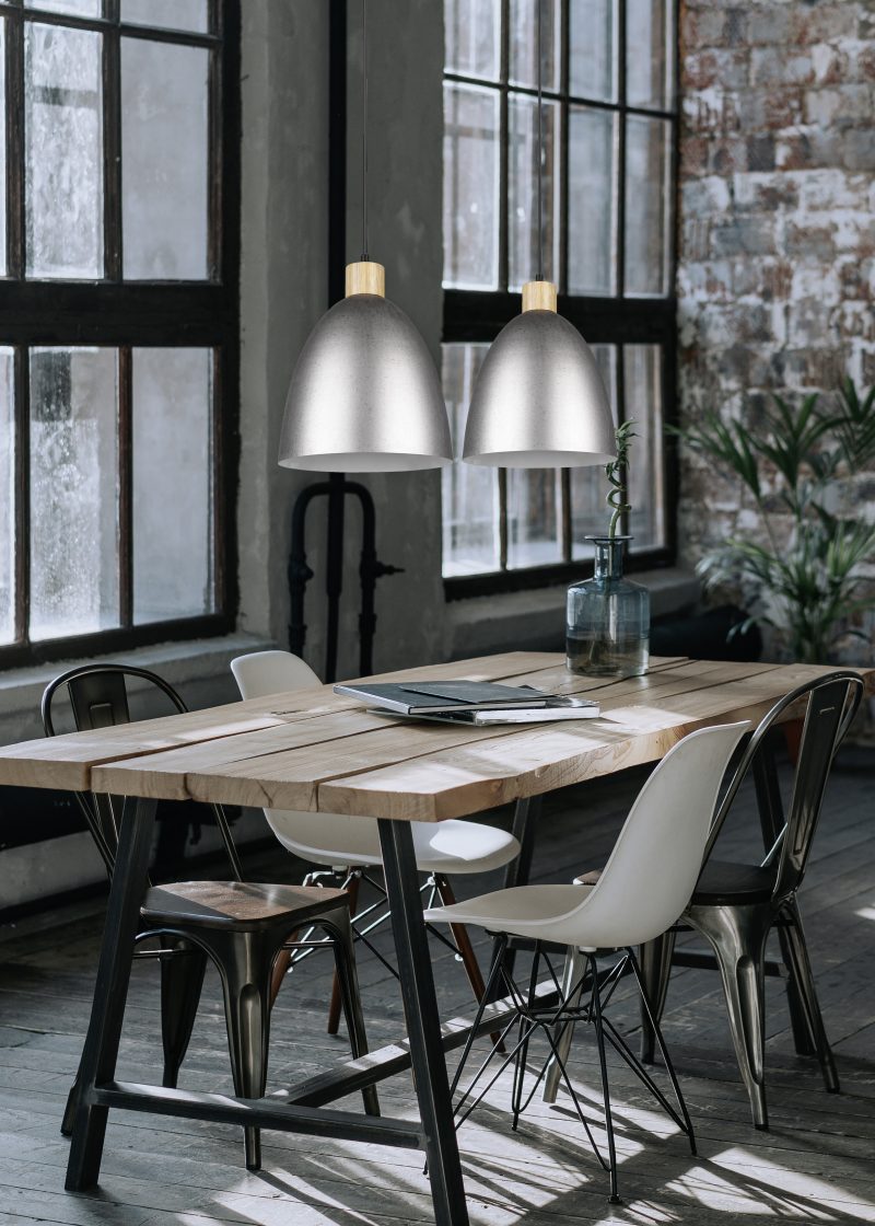 Nikkelen komvormige hanglamp metaal houtaccent Jagger - Afbeelding 2