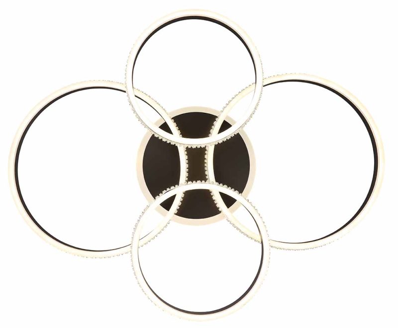 Nikkelen/zwarte plafondlamp kristallen 4-ringconstructie Globo Grouni - Afbeelding 2