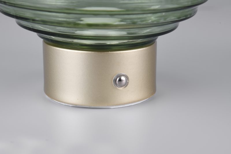 Oplaadbare retro tafellamp met groen ribbelglas Earl - Afbeelding 2