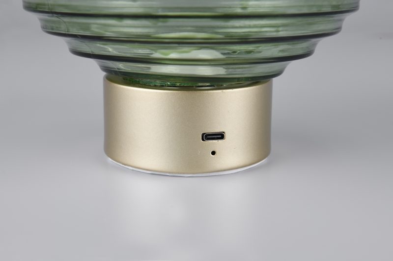 Oplaadbare retro tafellamp met groen ribbelglas Earl - Afbeelding 3