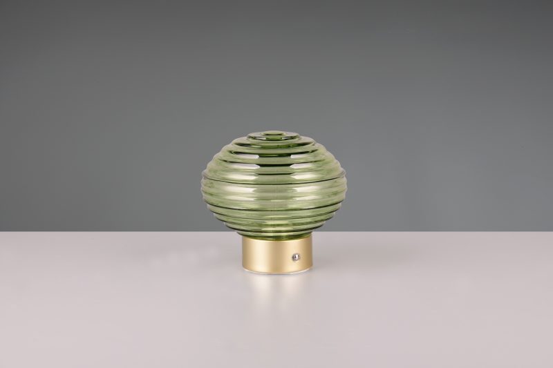 Oplaadbare retro tafellamp met groen ribbelglas Earl - Afbeelding 4