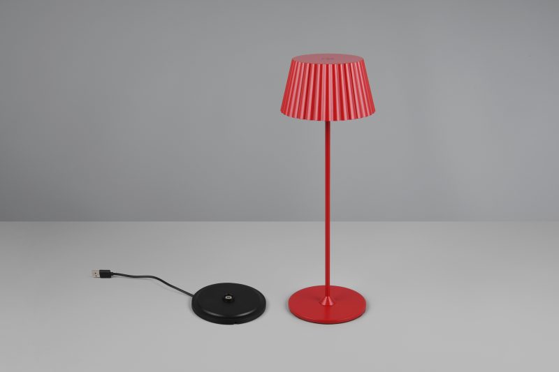 Oplaadbare retro tafellamp van rood metaal Suarez - Afbeelding 3