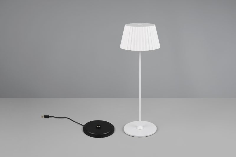 Oplaadbare retro tafellamp van wit metaal Suarez - Afbeelding 3