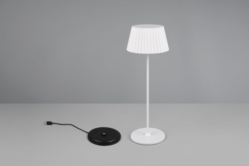Oplaadbare retro tafellamp van wit metaal Suarez - Afbeelding 3