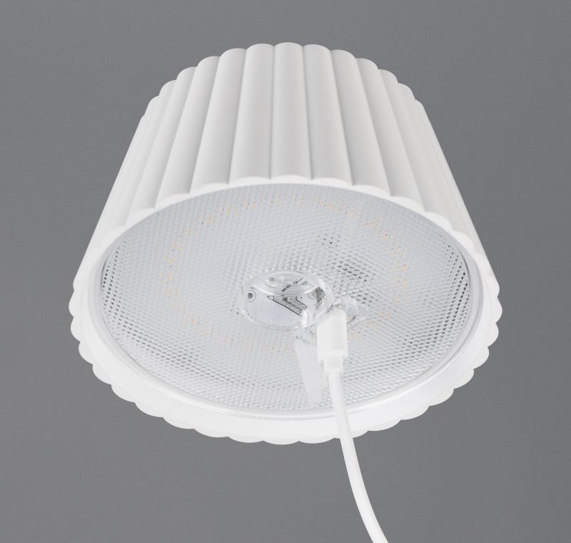 Oplaadbare retro tafellamp van wit metaal Suarez - Afbeelding 5