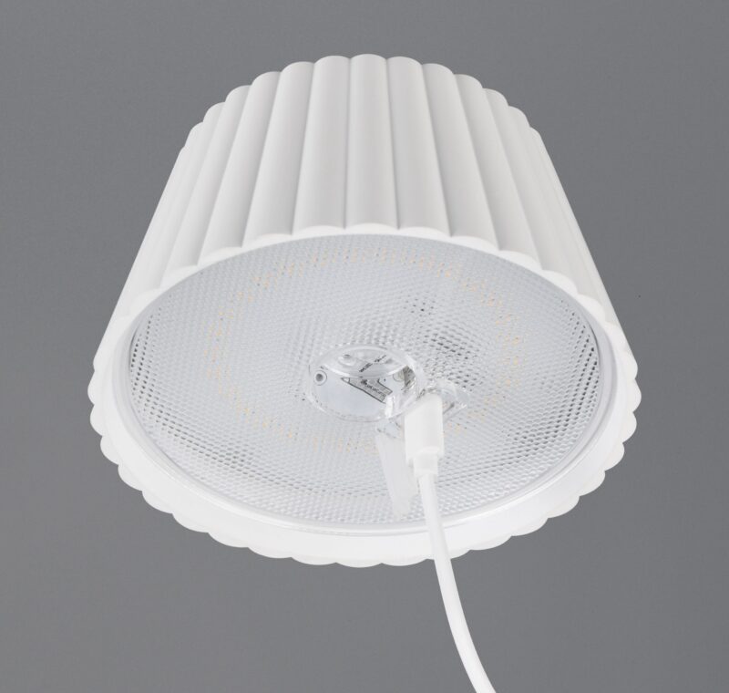 Oplaadbare retro tafellamp van wit metaal Suarez - Afbeelding 5