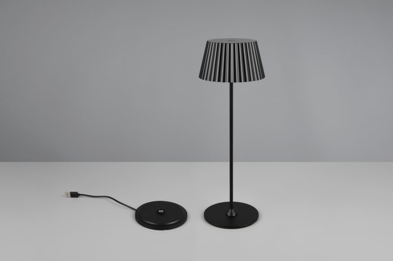 Oplaadbare retro tafellamp van zwart metaal Suarez - Afbeelding 3