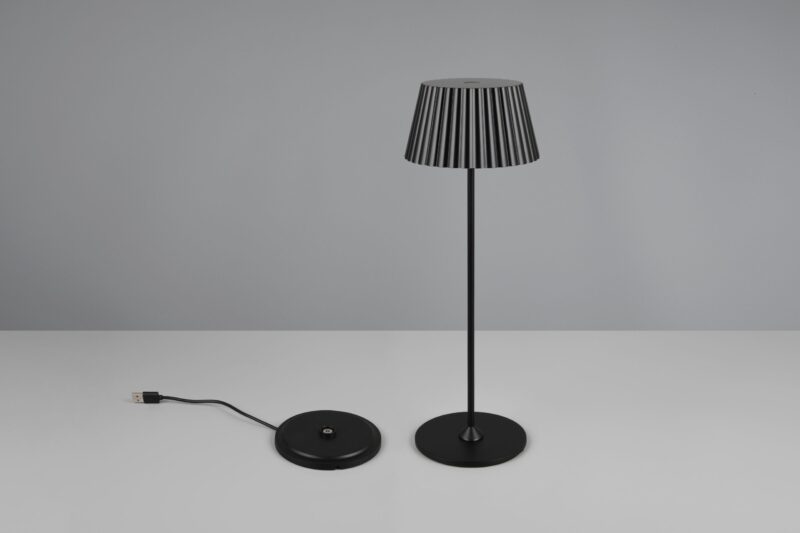 Oplaadbare retro tafellamp van zwart metaal Suarez - Afbeelding 3