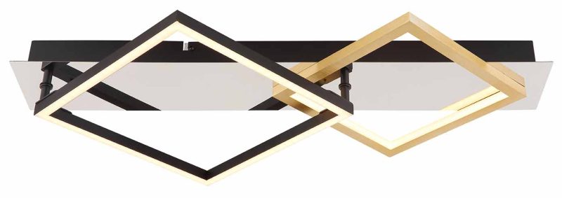 Plafondlamp 2-lichts ruitvormen zwart/goud Globo Lesina - Afbeelding 2