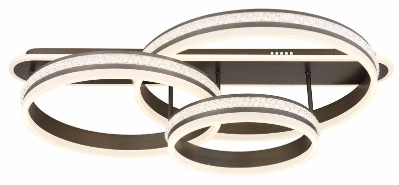 Plafondlamp 3-ringconstructie nikkel/zwart kristallen Globo Grouni - Afbeelding 2